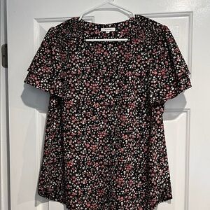 Pleione Black and Pink Floral Blouse